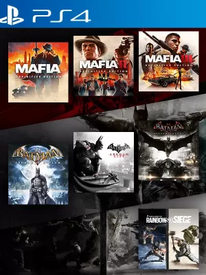 7 JUEGOS EN 1 Mafia Trilogy mas Batman Arkham Collection mas TOM CLANCYS RAINBOW SIX SIEGE PS4